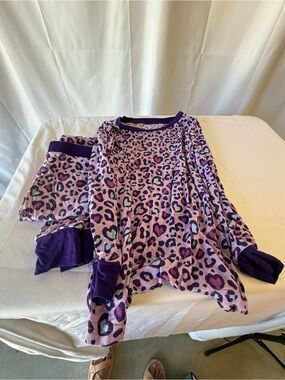 Little Sleepies girls 4T purple heart leopard long sleeve/pants bamboo pajamas